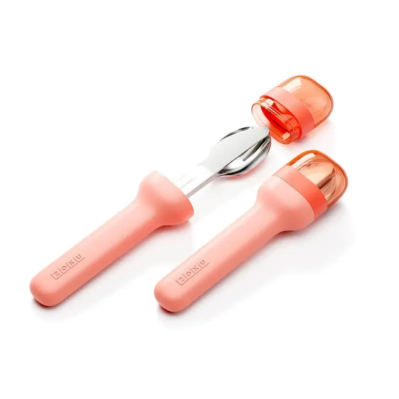 Zoku Pocket Stainless Steel Cutlery with Travel Case | Set of 3 | Peach