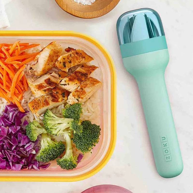 Zoku Pocket Stainless Steel Cutlery with Travel Case | Set of 3 | Teal Color
